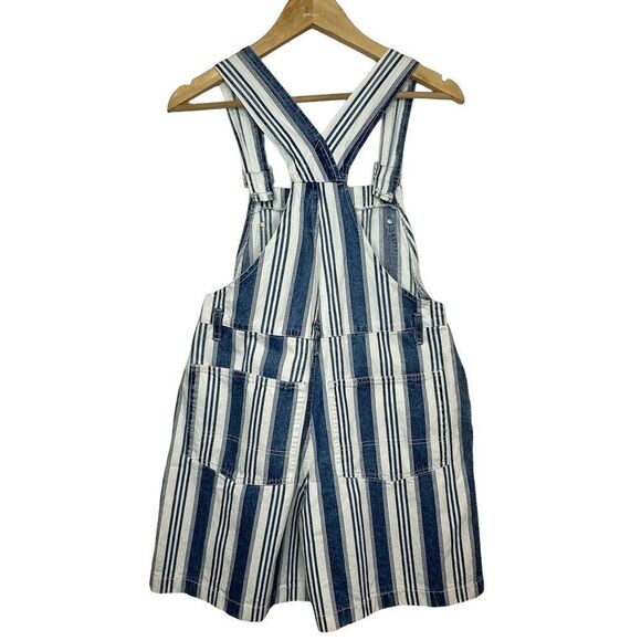 Vintage SKOOZI Blue & White Cotton Striped Shortalls Short Overalls Size Small - Picture 3 of 9